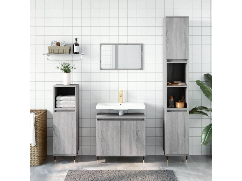 Laocacasas Set de muebles de baño 3 pzas madera contrachapada gris sonoma