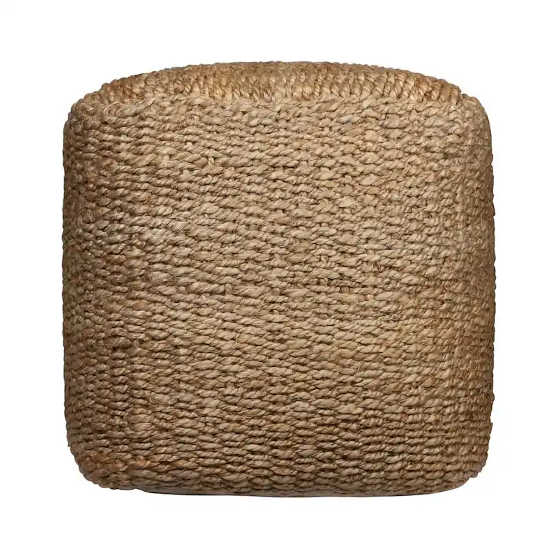 HomeRoots 18-Inch Natural Jute Woven Cube Pouf Ottoman