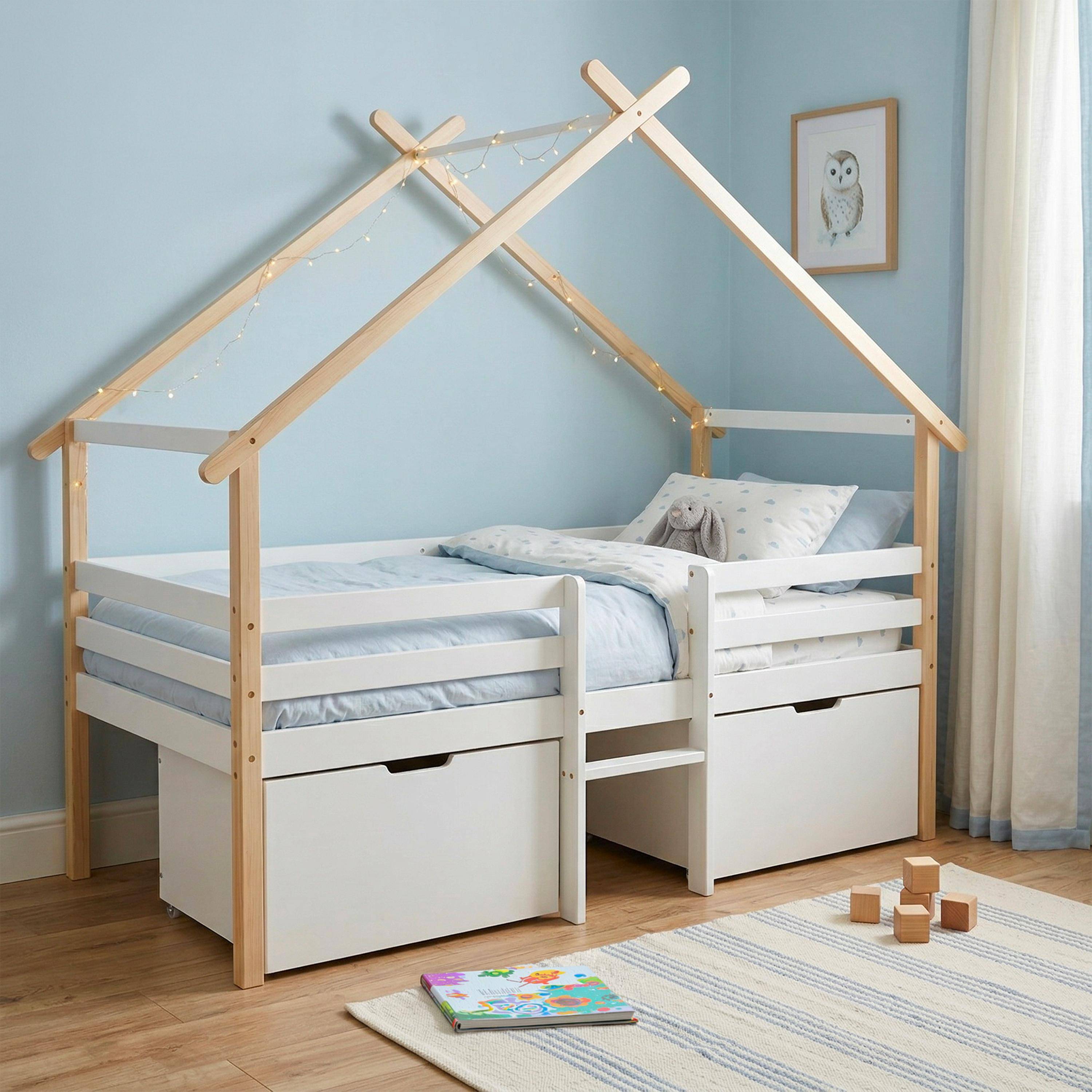 Sienna - Cama infantil de madera de pino con somier incluido y 2 cajones, 90cm