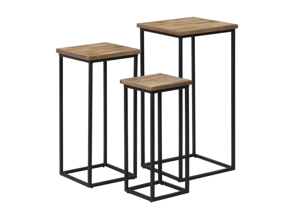 Set de mesas para plantas 3 piezas madera teca reciclada
