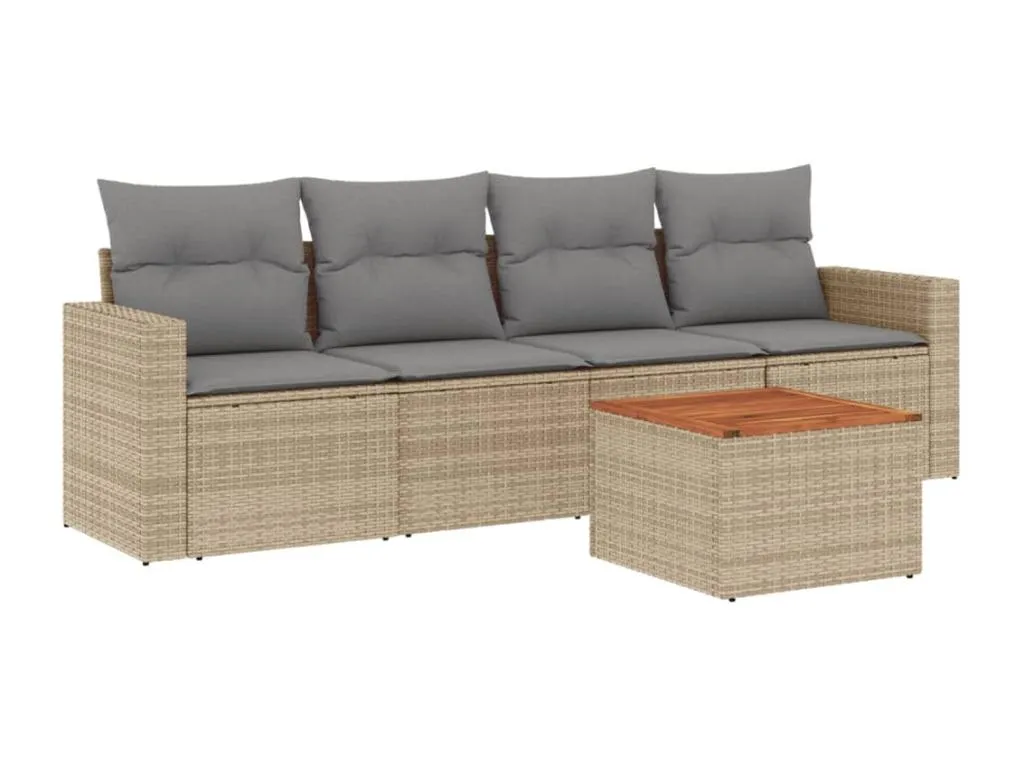 Juego de sofás jardín con cojines beige mezcla 5 pzas ratán PE