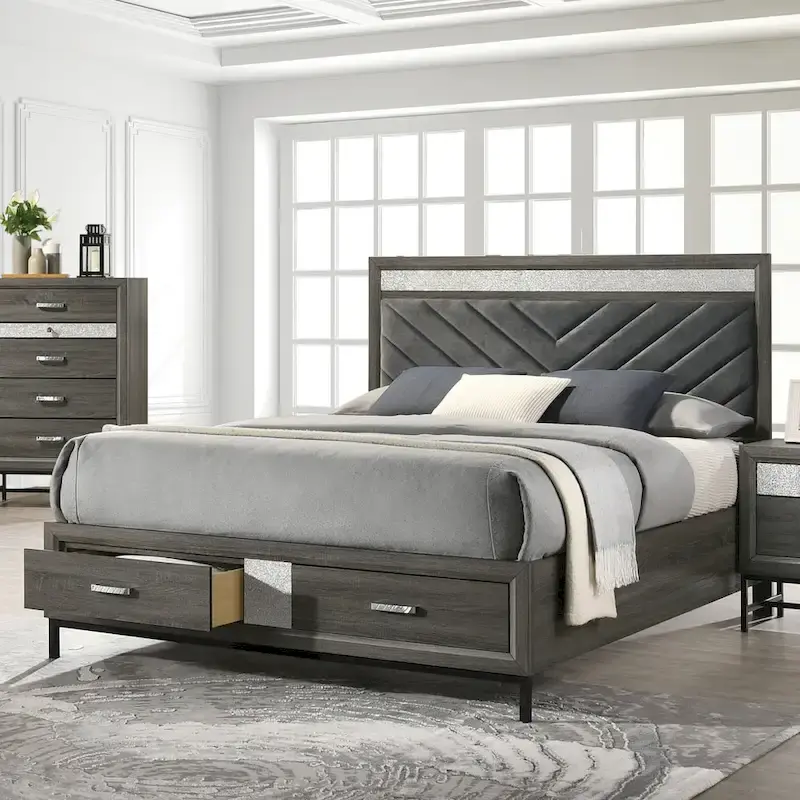 Contemporary Grey 6-Piece Platform Bedroom Set by Furniture of America - Heinisk Collection