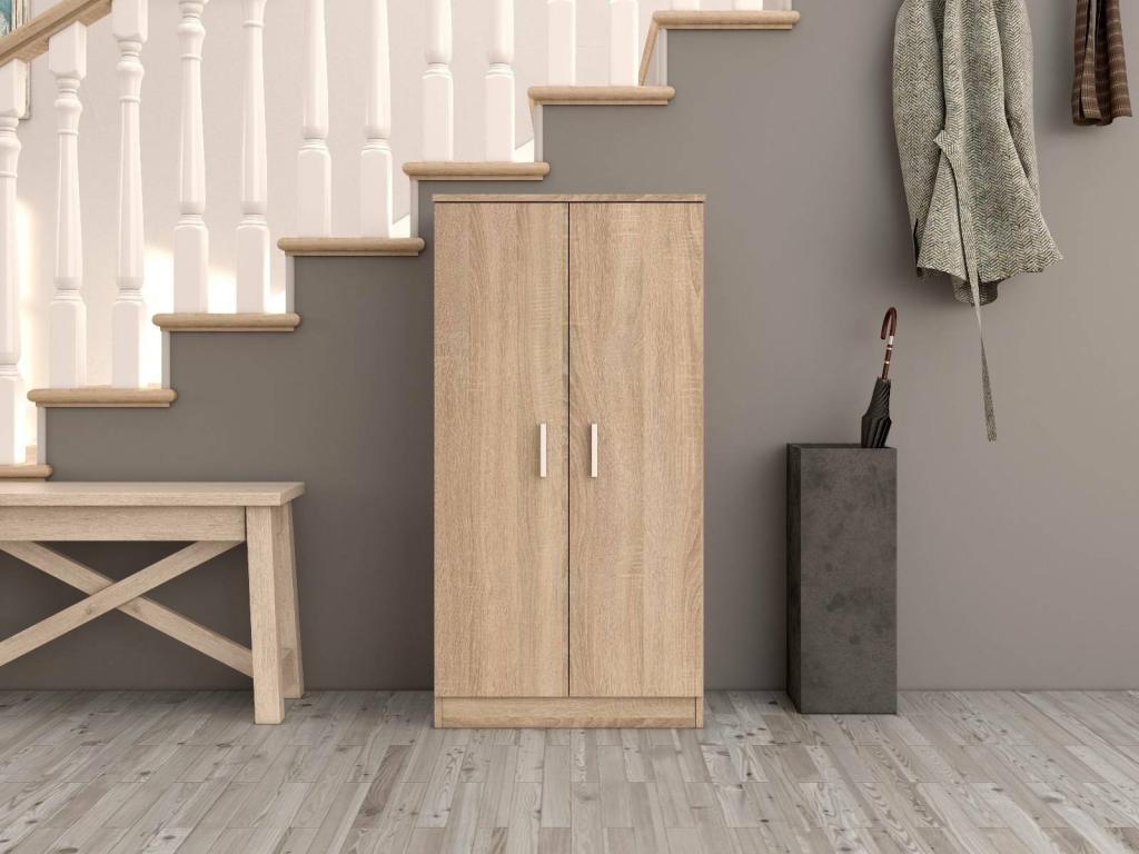 Armario multifunción Nestliq - Armario auxiliar de 2 puertas - Zapatero bajo con 6 baldas - zapatero moderno - 55x36h108 cm - Roble