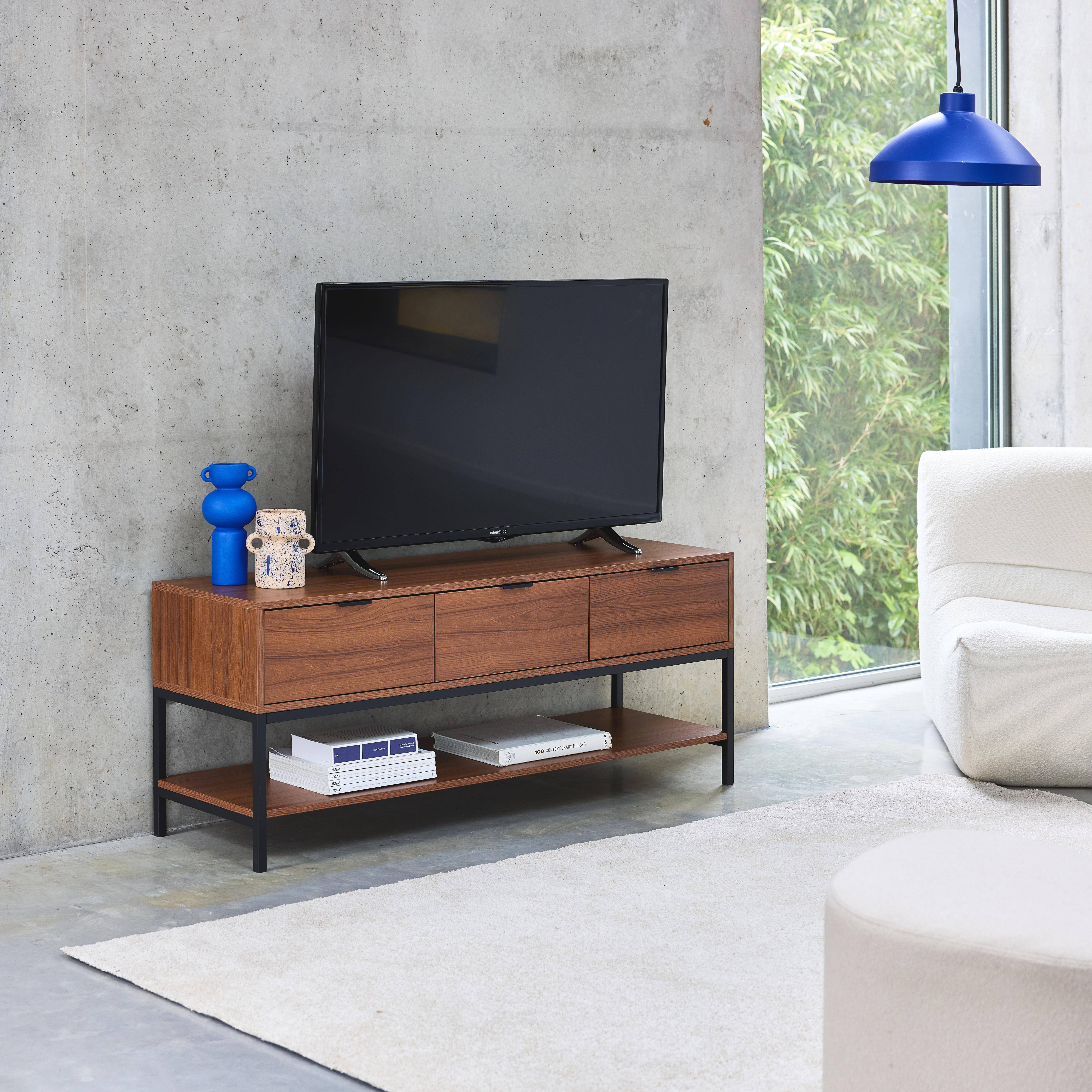 Walnut - Mueble TV de nogal con 3 cajones, 130cm