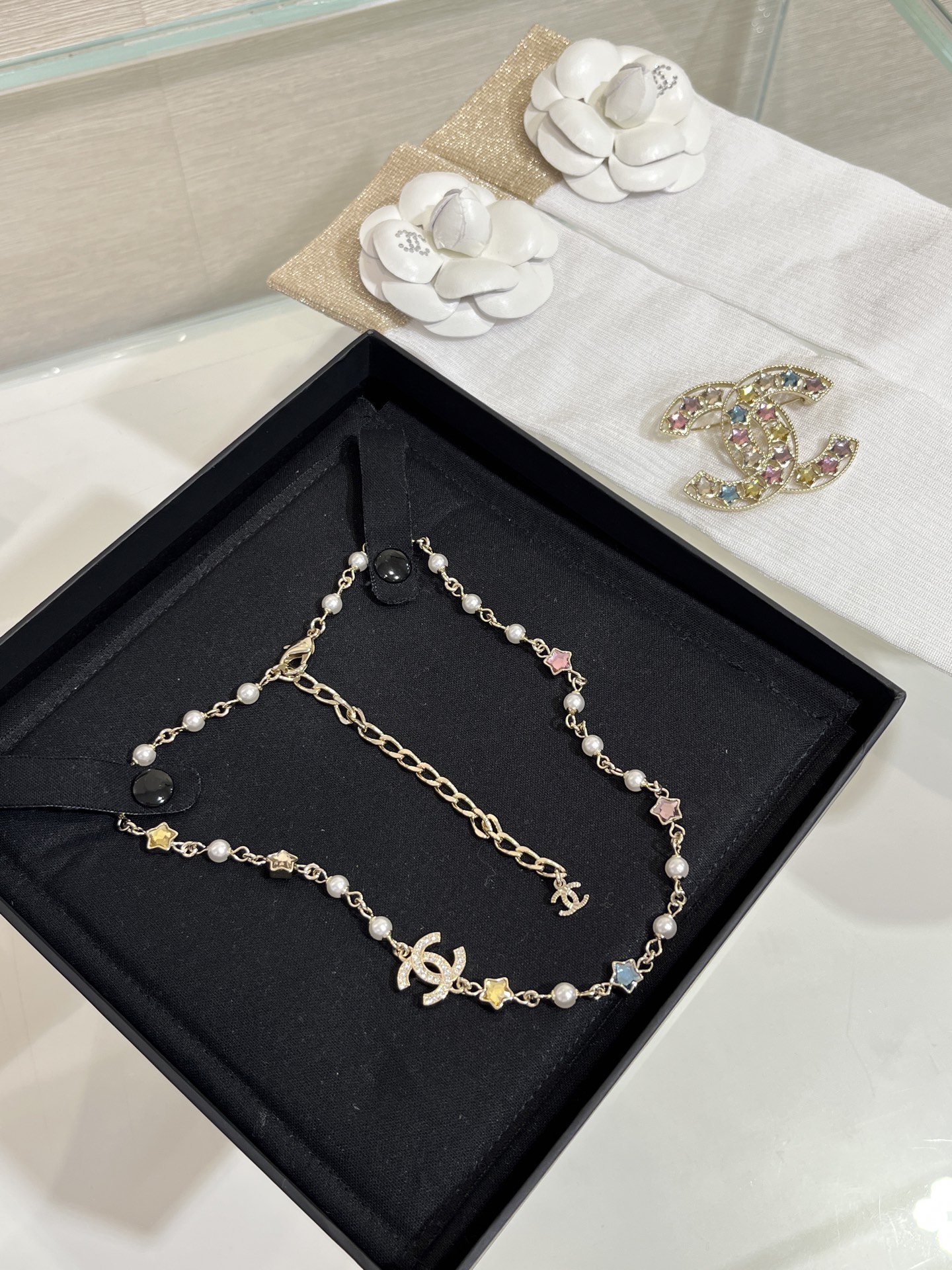 Chanel Colorful Crystal Stars and Pearl Necklace - Original Replica Club
