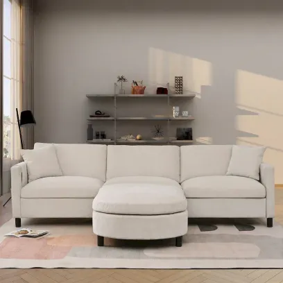 107.87" Sectional Sofa with Removable Seat and Back Cushions, Includes 1 Ottoman