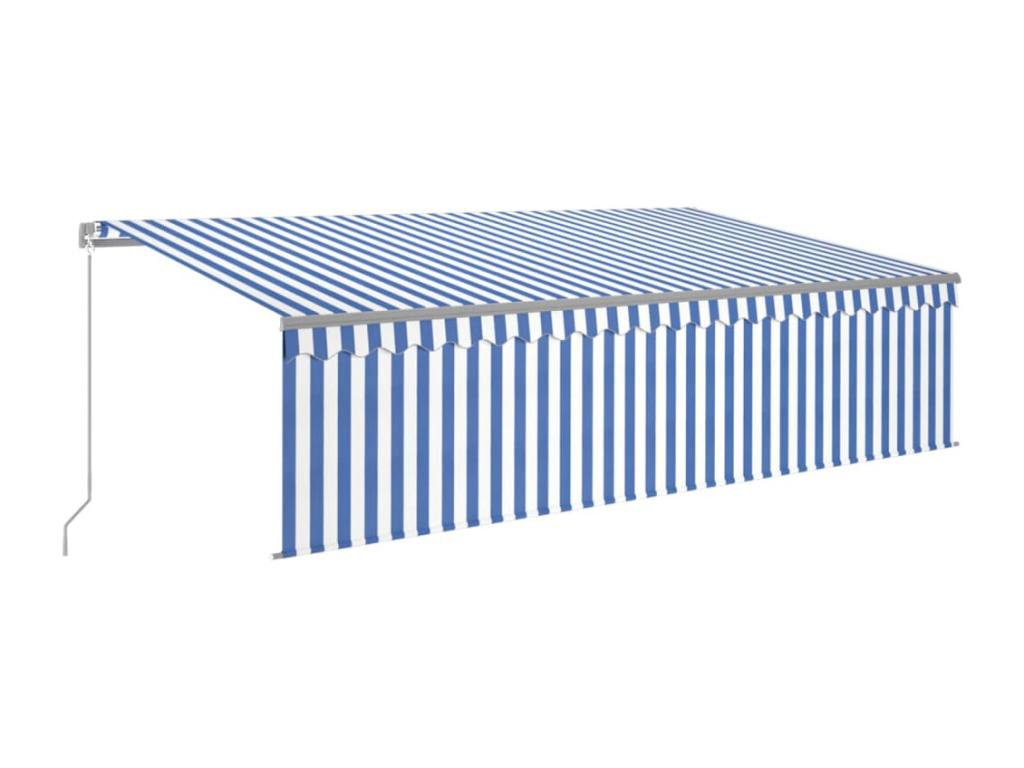 Toldo retráctil manual con persiana azul y blanco 5x3 m