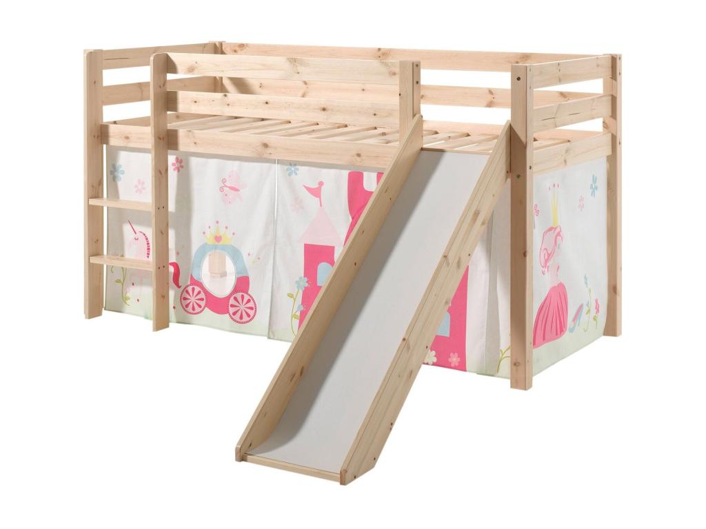 Cama slide 90x200 cm con tienda princesa de pino macizo claro Pino