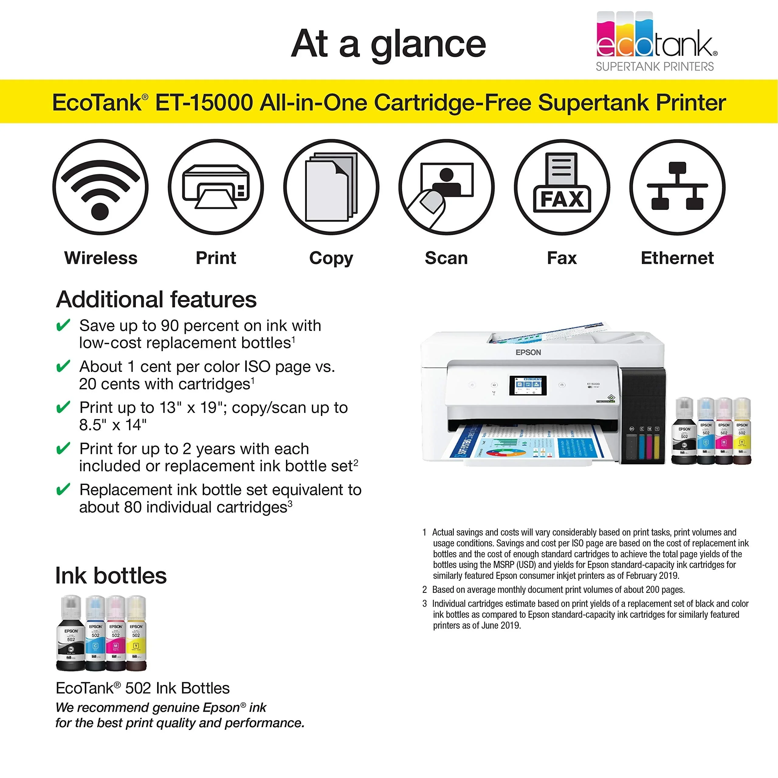 Epson EcoTank Wireless Color All-In-One Supertank Printer With Scanner, Copier, Fax And Ethernet - ET-15000 - Image 4 Epson EcoTank Wireless Color All-In-One Supertank Printer With Scanner, Copier, Fax And Ethernet - ET-15000 - Image 4