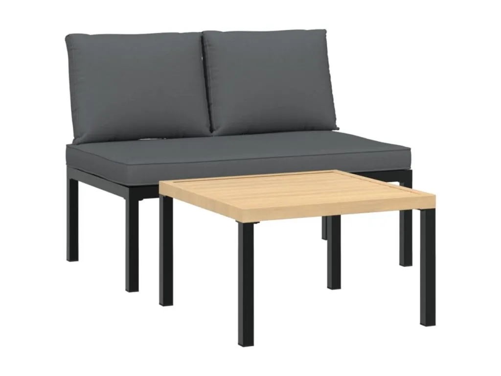 Set de sofás de jardín con cojines 2 piezas aluminio negro