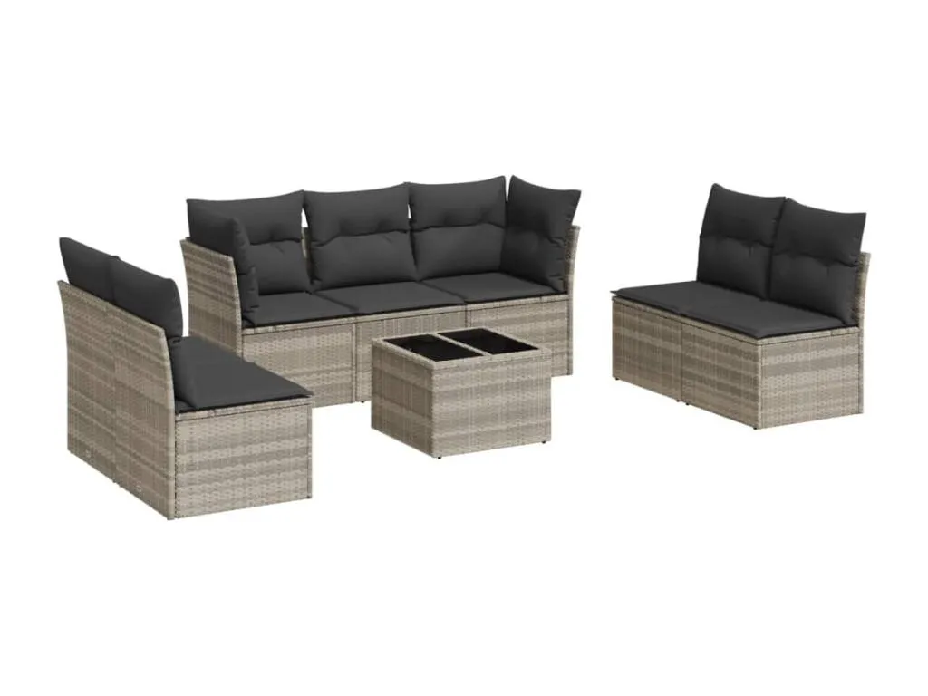 Set de sofás de jardín 8 pzas y cojines ratán sintético gris 71570RESD