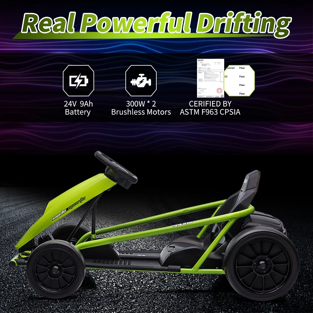 Kojooin Go Kart for Kids,24V Battery 300WX2 Motors Pedal On Foot Go Cart,8MPH High Speed Drifting Car with Slow Start Function,Rose red - Image 26