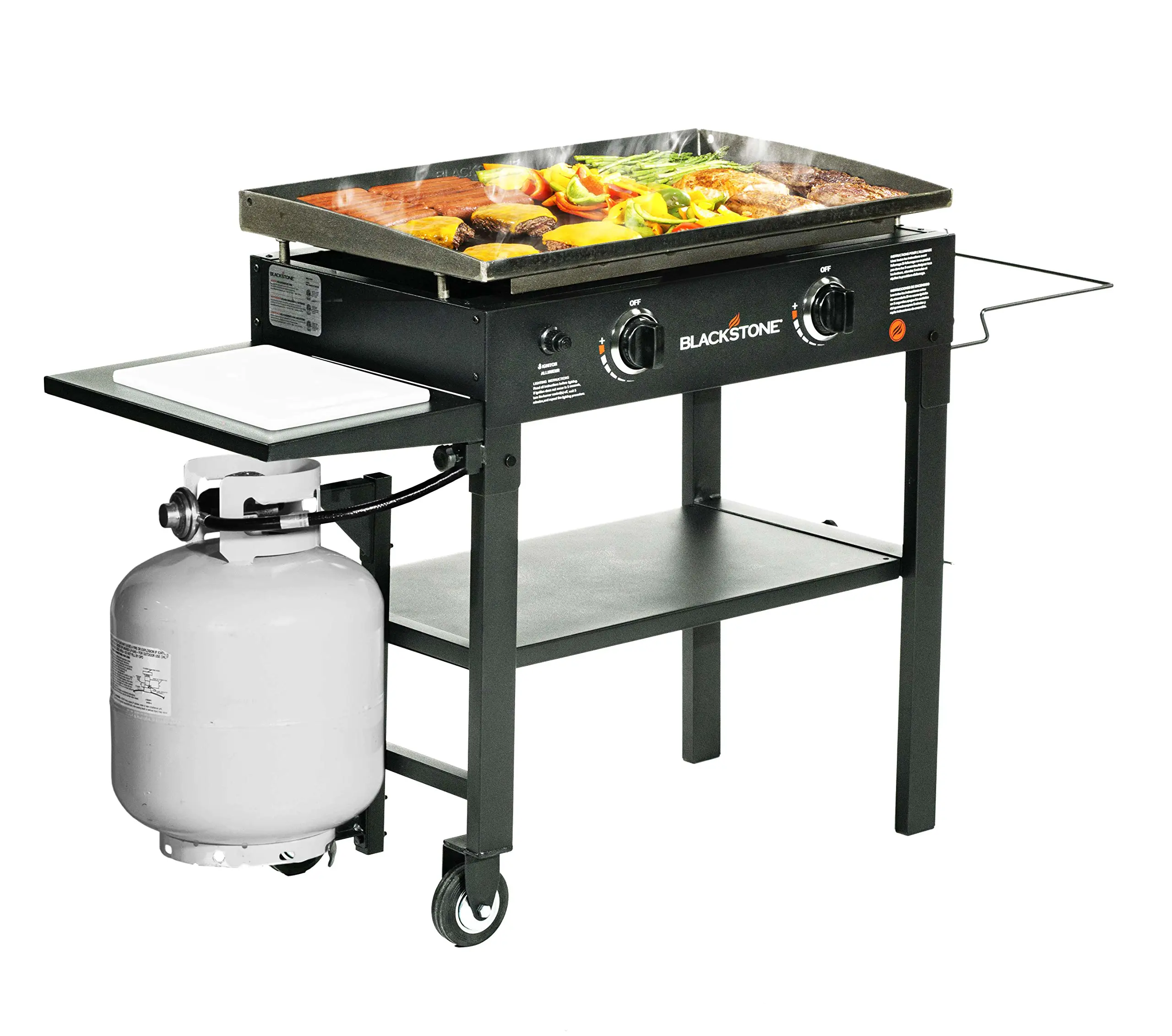 WAYFAIR Blackstone 1853 Flat Top Gas Grill 2 Burner Propane Fuelled Rear Grease Management System 28" Outdoor Griddle Station For Camping With Built In Cutting Board And Garbage Holder, 28 Inch, Black