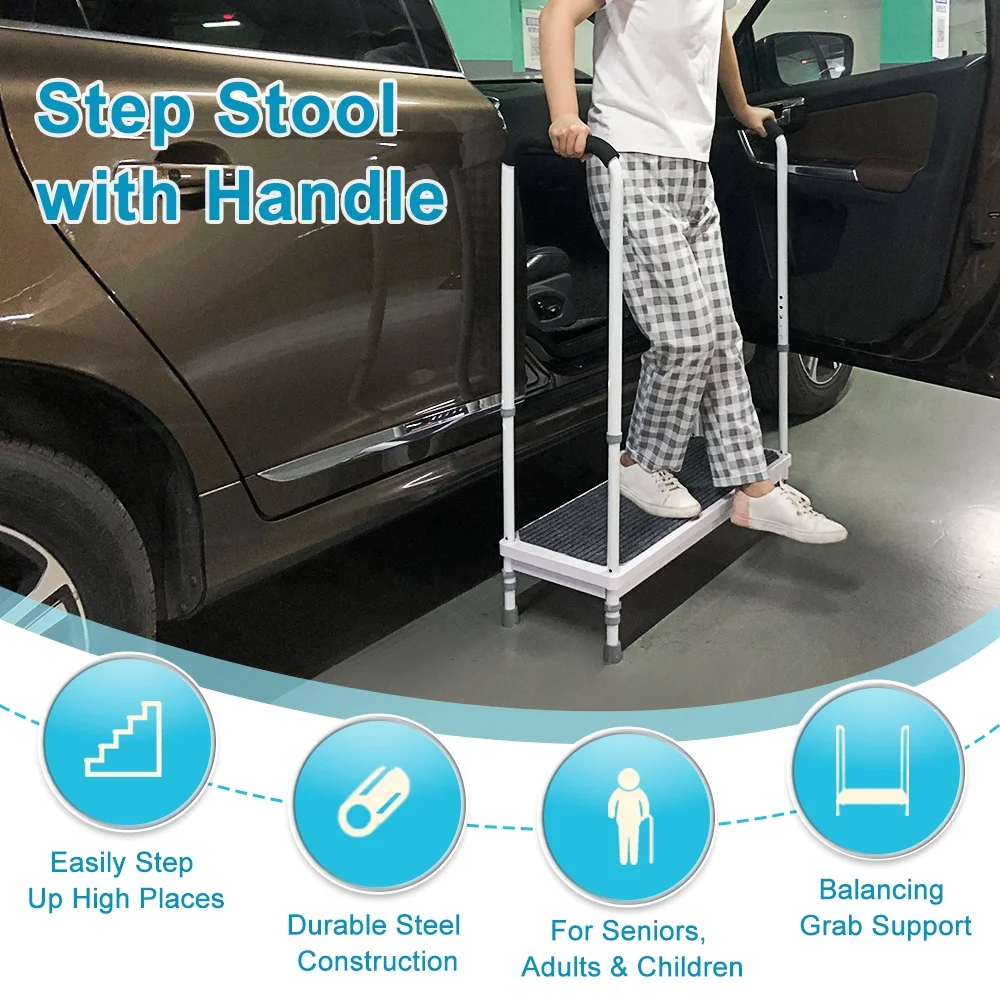 Step Stool with Handle for Elderly Medical Step Stools Seniors Handicap High Beds Mobility Platform Steel Foot Steps With Handrails Ramp Assist for Car, Bedside, Shower, Bathtub - Image 4