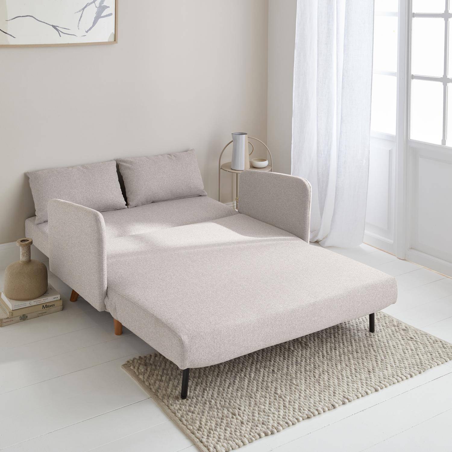 Panam - Sofá cama con patas de madera de 2 plazas