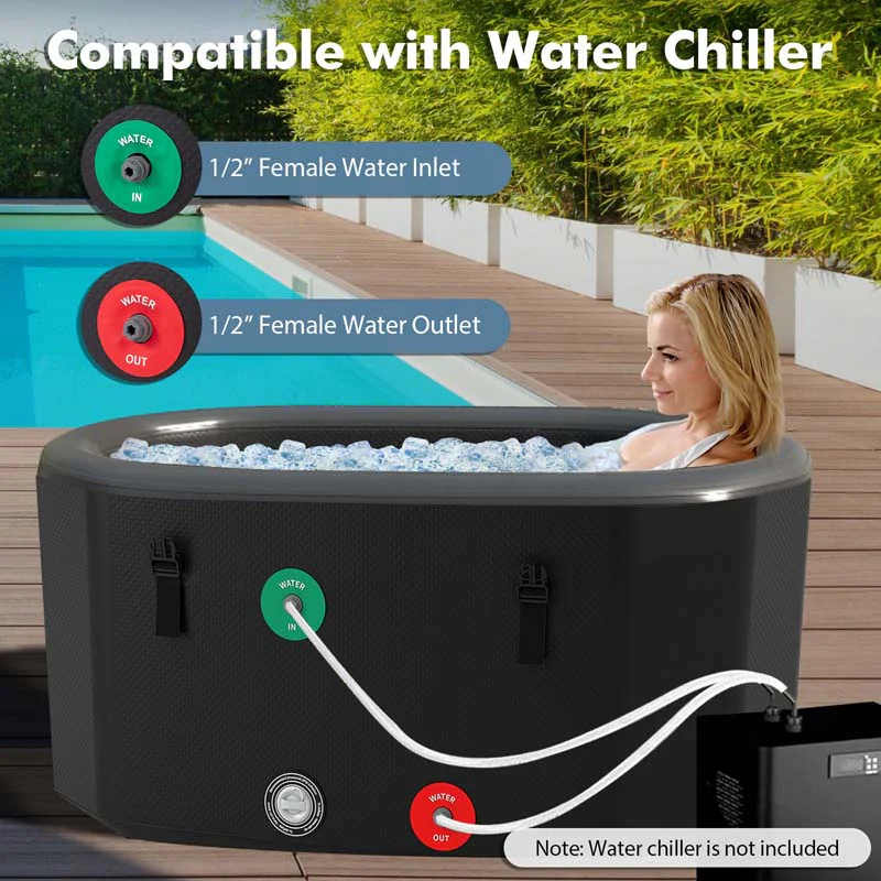 Eletriclife XL 129 Gal Oval Ice Bath Tub Portable Inflatable Cold Plunge Tub, Water Chiller Compatible for Cold Therapy