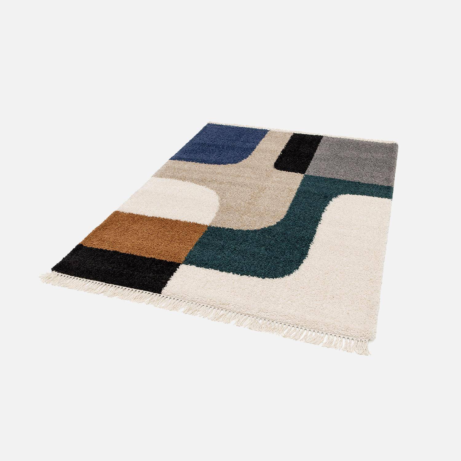 Zac - Alfombra interior shaggy con patrones geométricos crema
