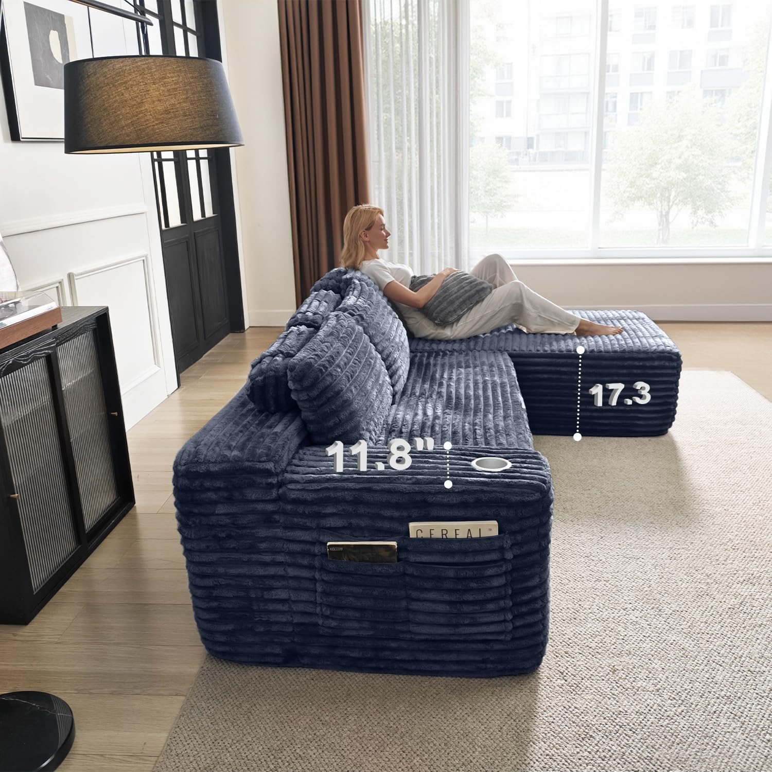 Cloud Sectional Couch with L-Shape Chaise Modern Modular Sofa Deep Seat Built-in Cup Holder