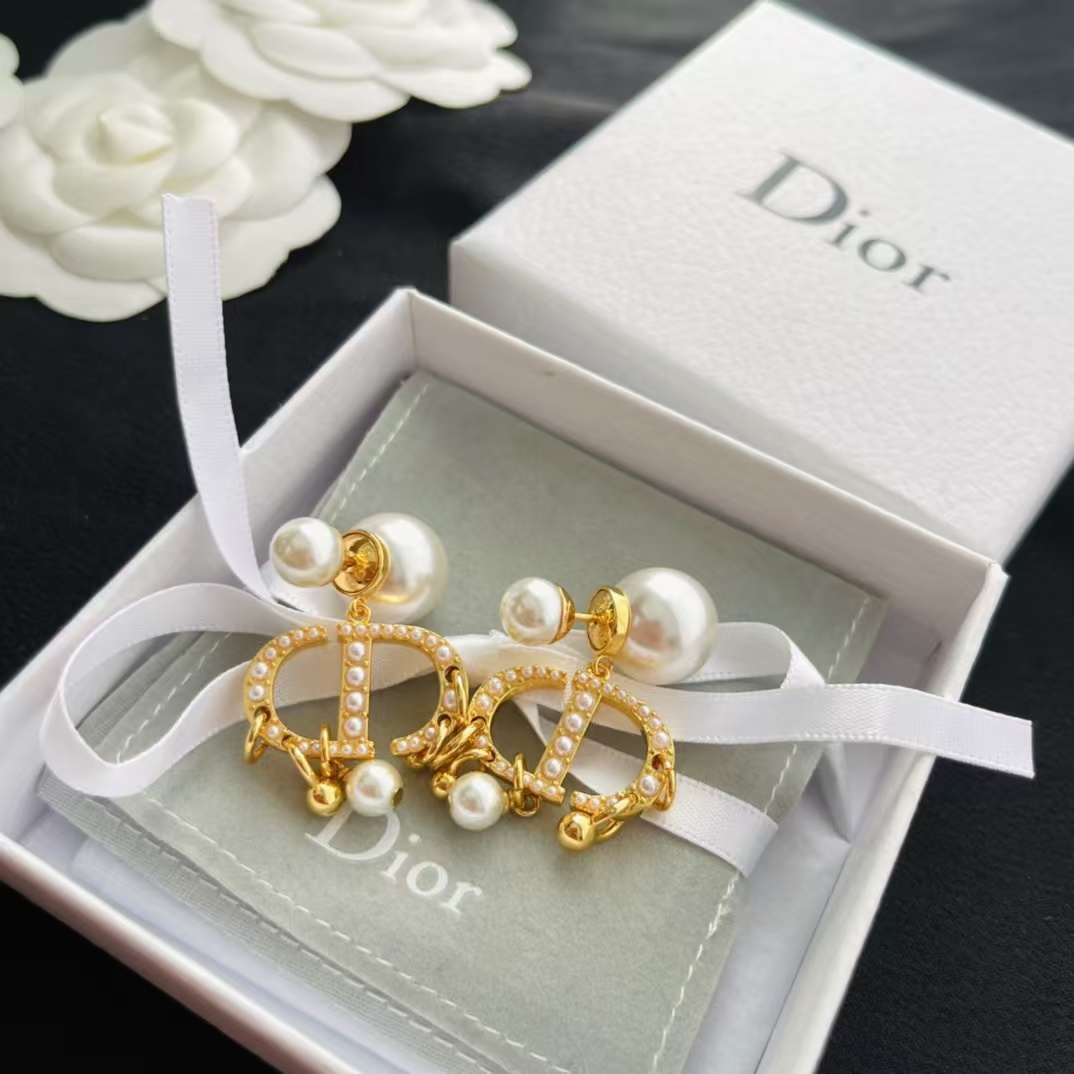 Dior Baroque CD Paved Pearl Earrings - Original Replica Club