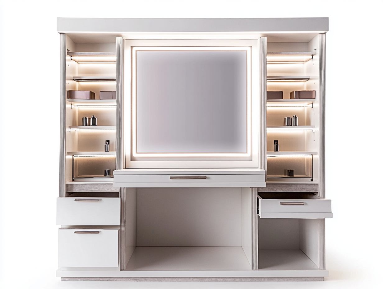 Armario moderno de madera blanca con iluminación LED para dormitorio