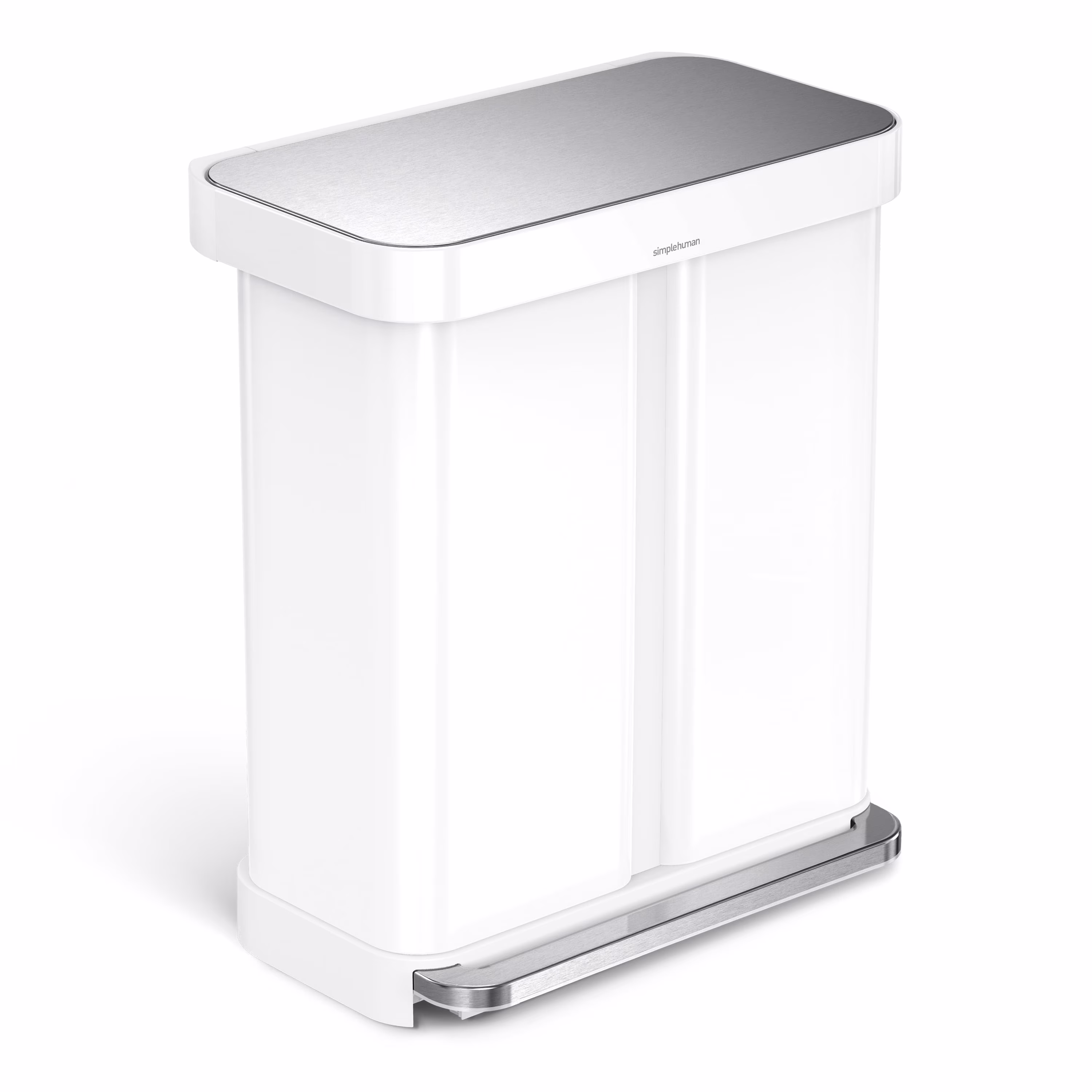 simplehuman 58 Liter / 15.3 Gallon Rectangular Dual Compartment Recycling Step, Brushed Stainless Steel with Soft-Close Plastic Lid Kitchen Trash Can - Image 5