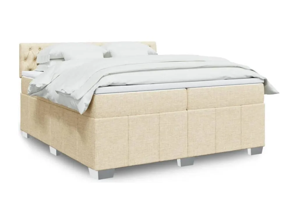 Cama box spring con colchón tela color crema 200x200 cm elx3520324
