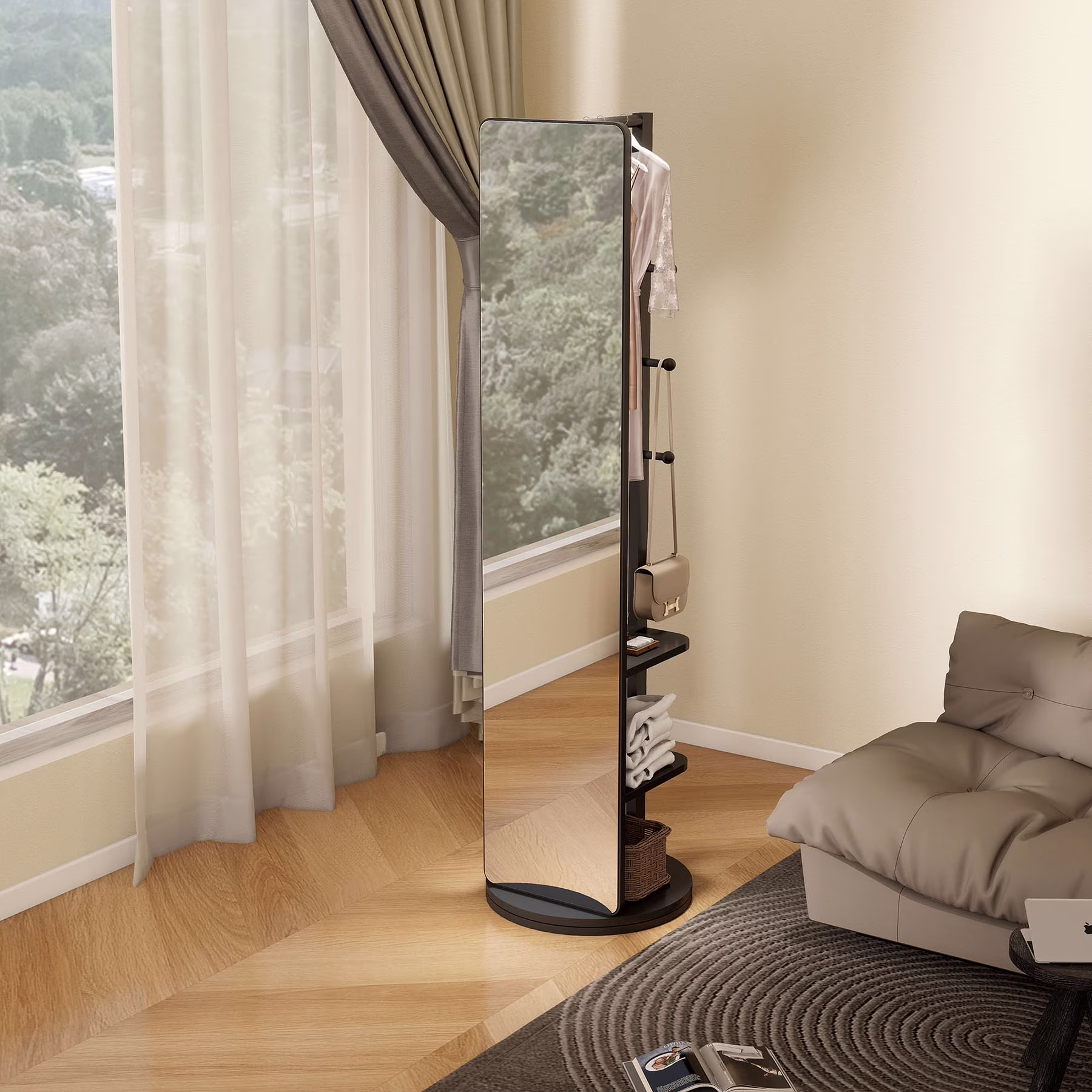 Full-Length Mirror on Rubber Wood Frame 65.7 x 17.7 Inches Ideal for Dressing Rooms and Living Spaces for Versatile Use - Image 3