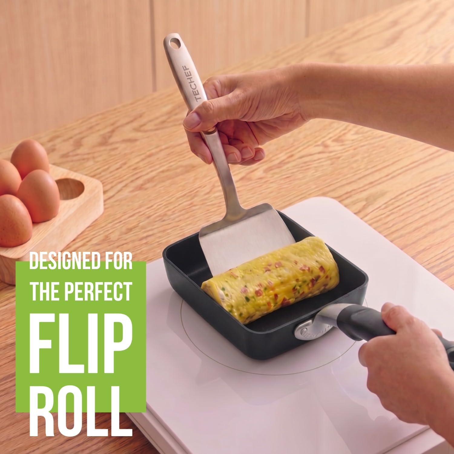 TECHEF - Tamagoyaki Japanese Omelette Pan/Egg Pan Skillet, PFOA-Free, Dishwasher Safe, Induction-Ready, Made in Korea (Black/Medium)