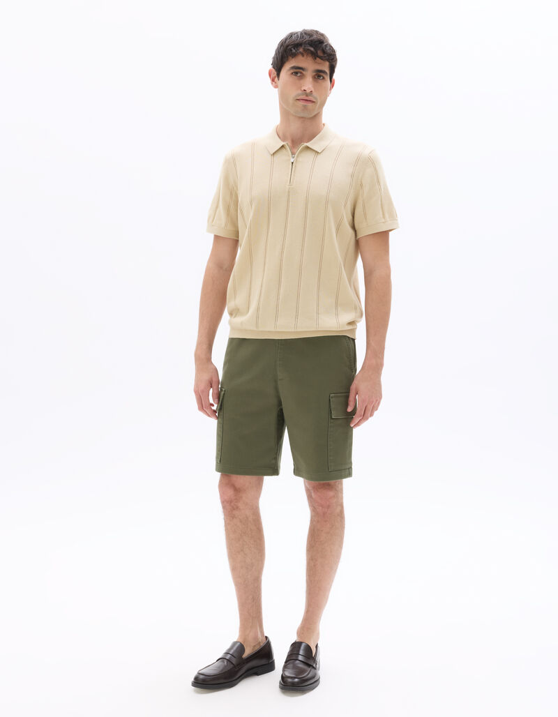 Stretch Cotton Cargo Shorts - Beige