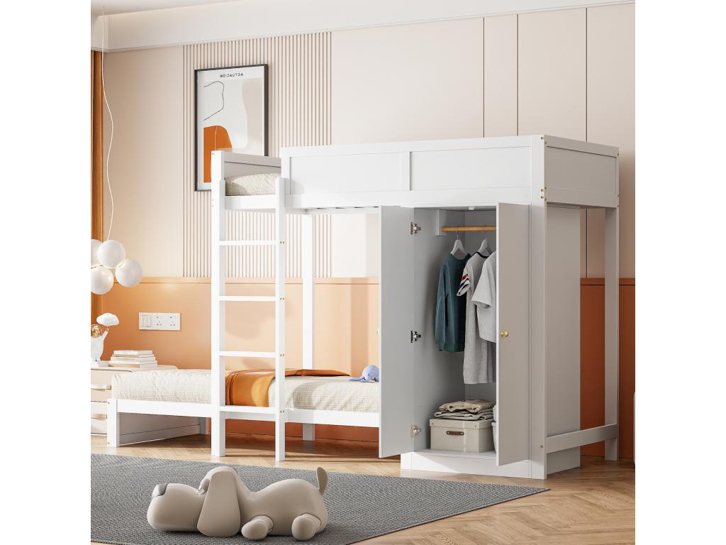 Litera 90x200cm - cama infantil con armario - barrera Hominor de seguridad - cama juvenil
