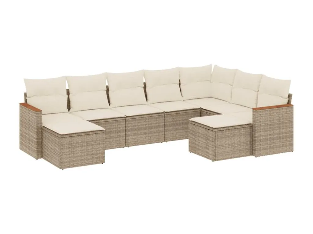 Set de sofás de jardín 9 pzas con cojines ratán sintético beige RNND03350