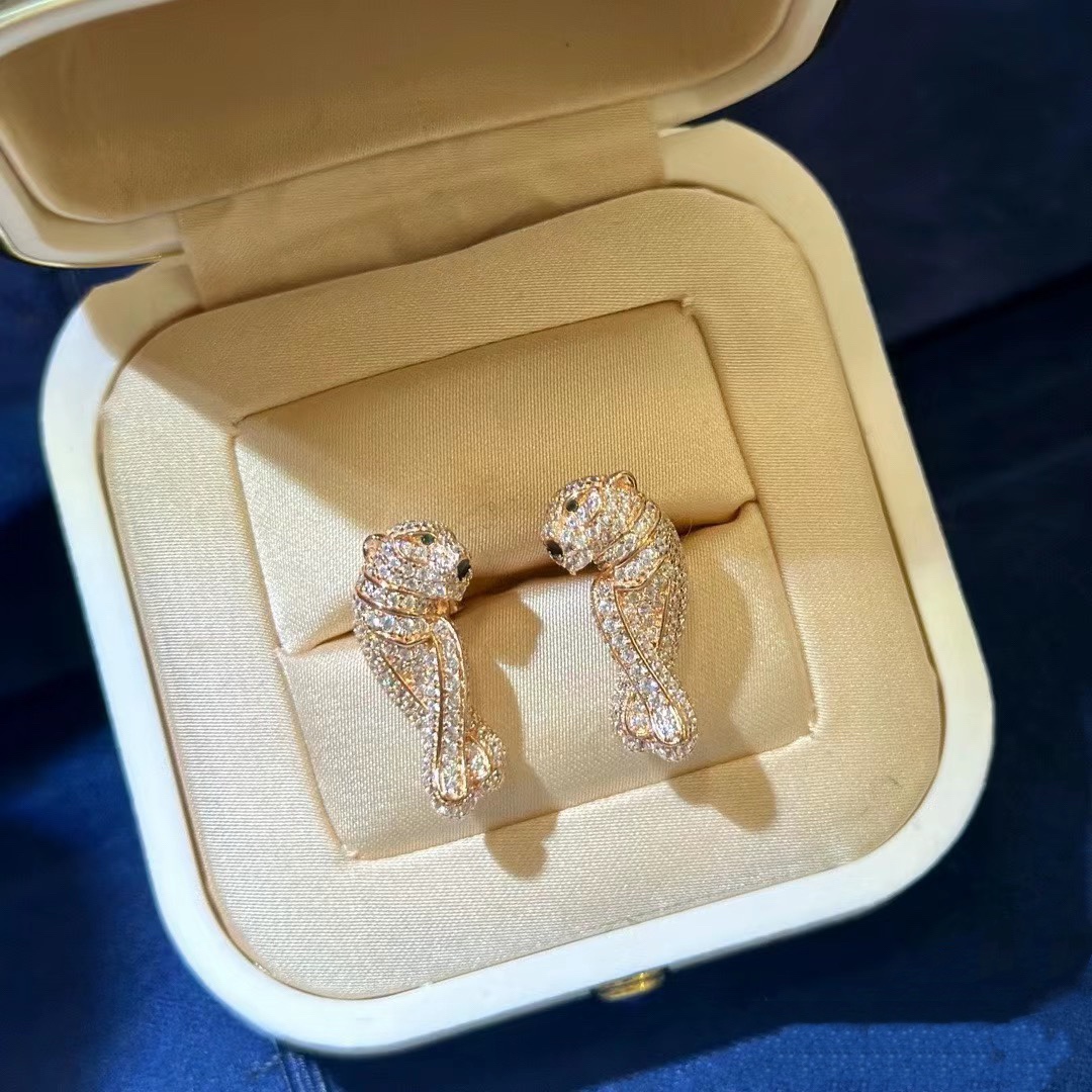 Cartier Full Paved Diamond Leopard Stud Earrings - Original Replica Club