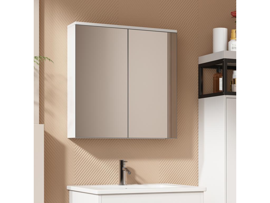Mueble de baño con 2 puertas y espejo - 58,5 x 14 x 60 cm - madera MDF - Tucasago