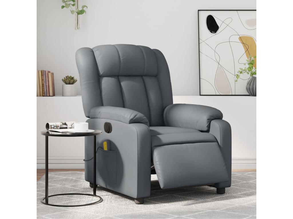 Sillón de masaje reclinable eléctrico cuero sintético gris