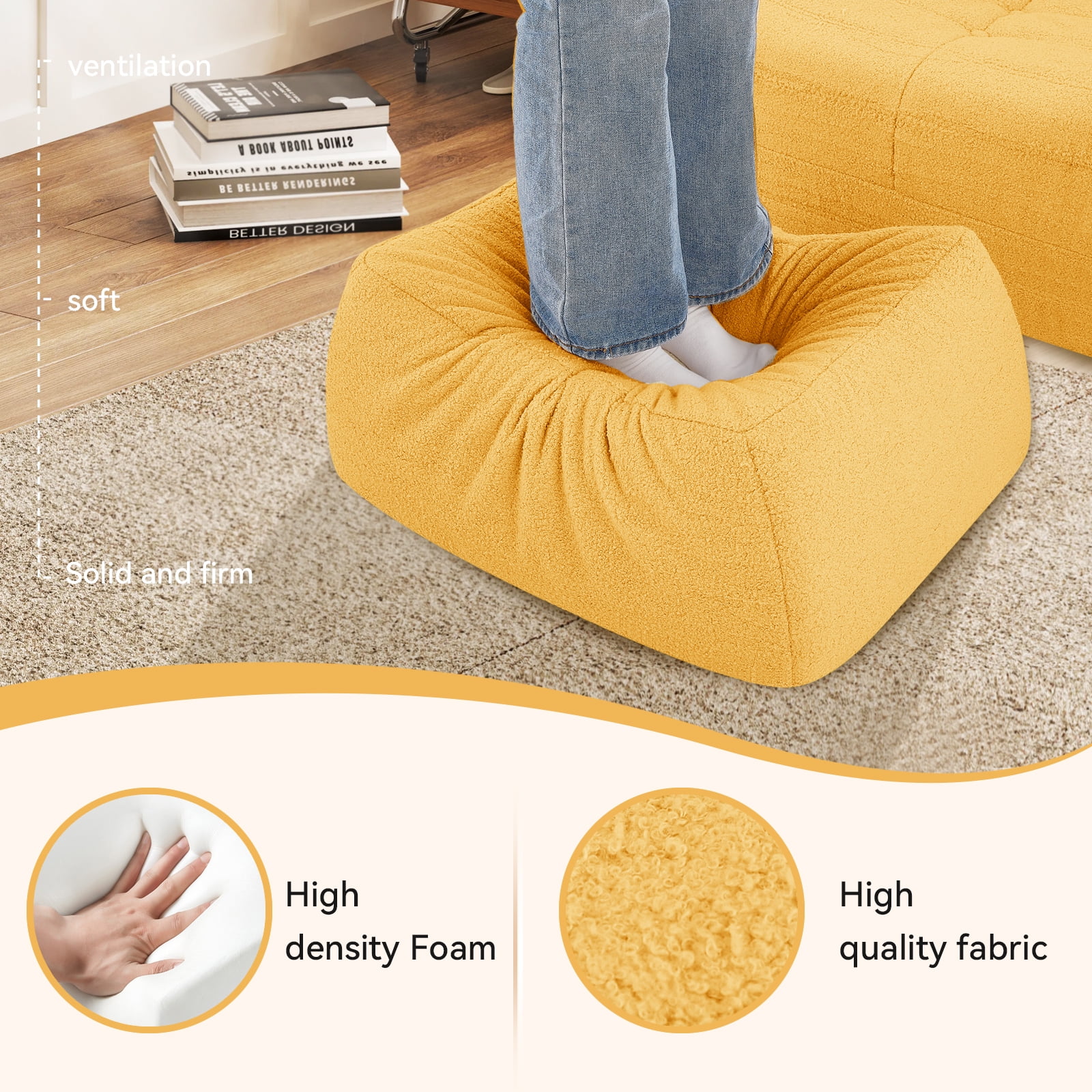 VFD Bean Bag Chairs for Adults, Beanbag Chair with Ottoman Lounge Sofa Memory Foam Comfy Reading Chair for Bedroom & Living Room, Lazy Floor Sofa Couch - Image 30