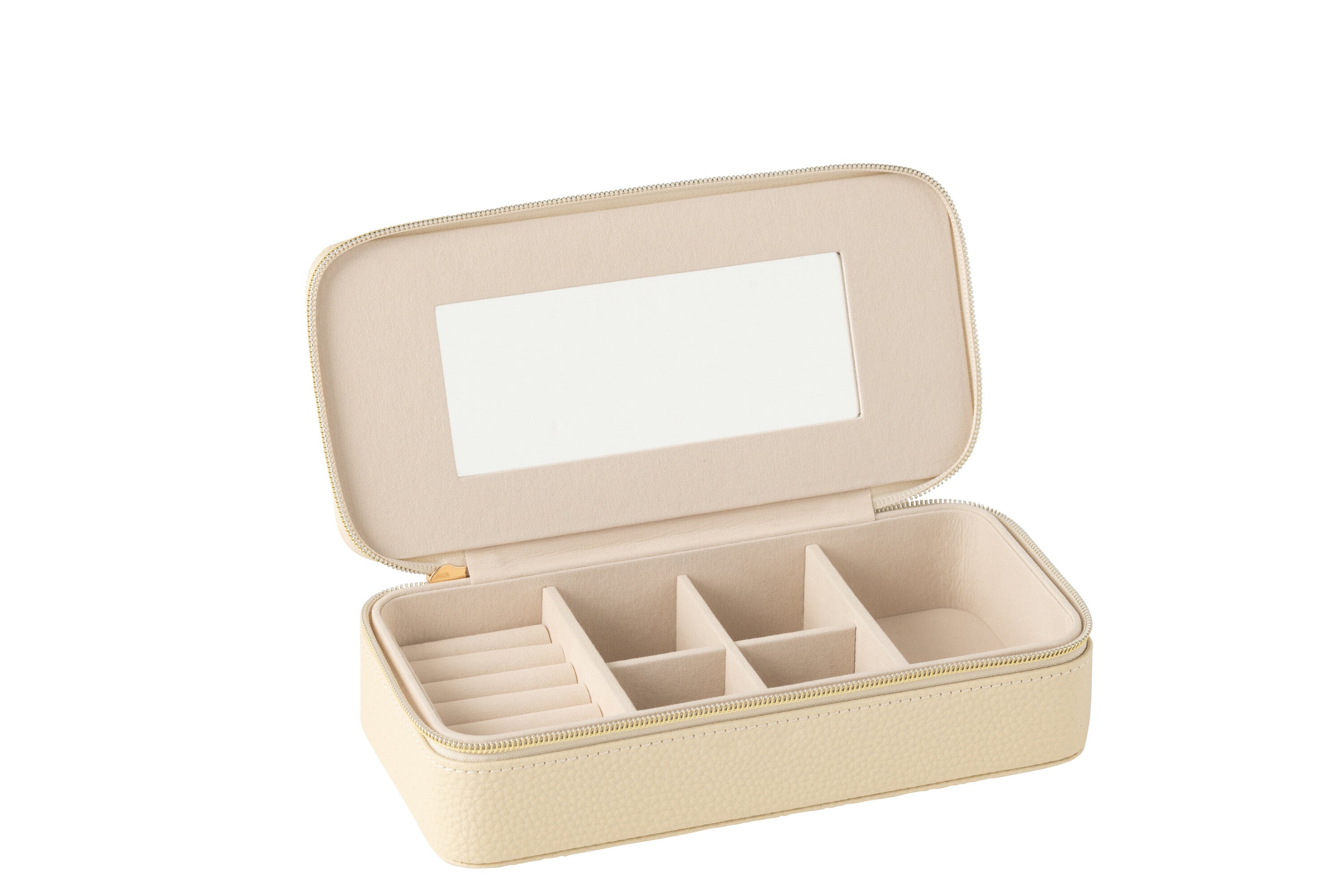 J-Line juwelendoos Rechthoek + spiegel - kunstleder - beige