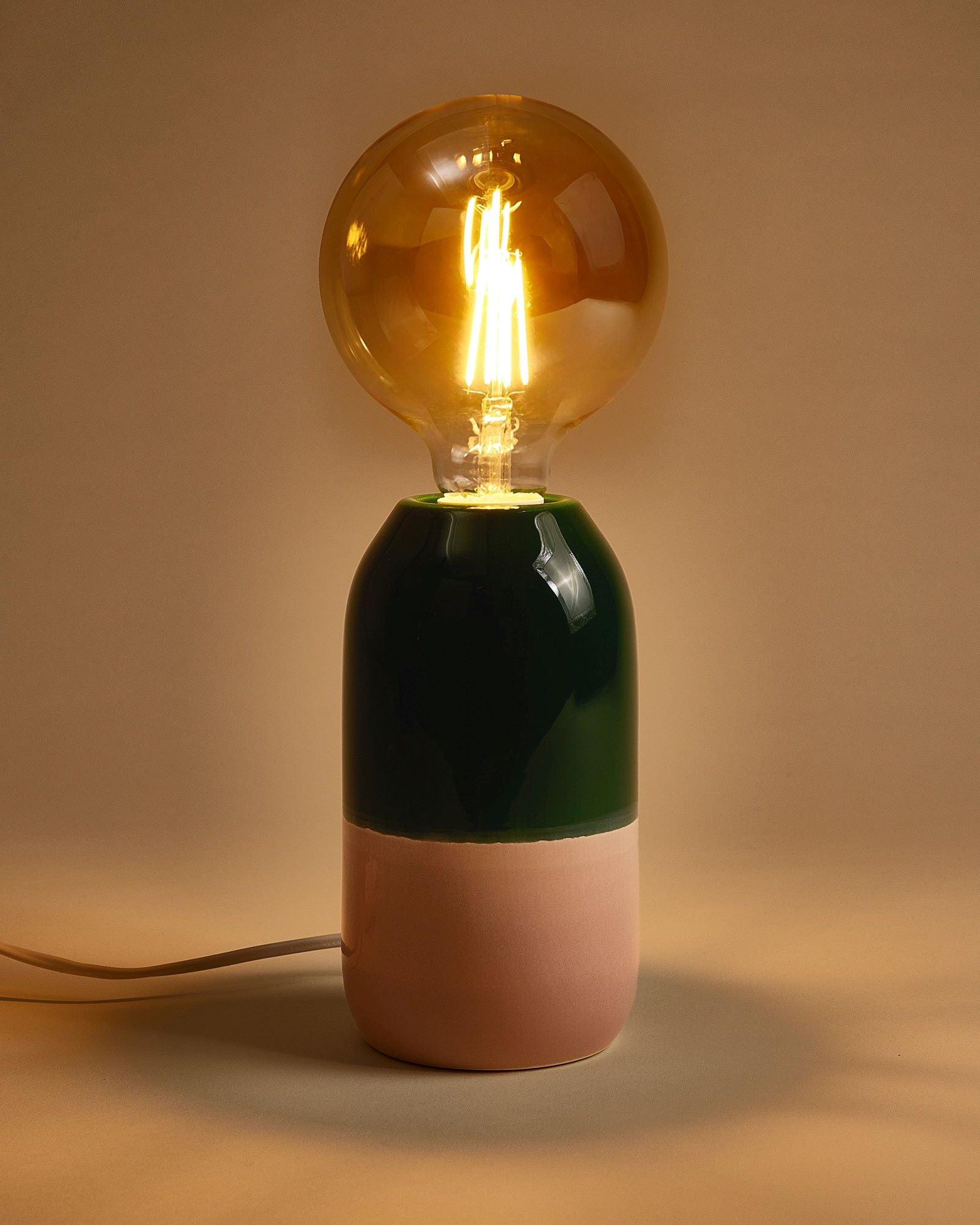 Farol Keramiklampe dunkelgrün rosa