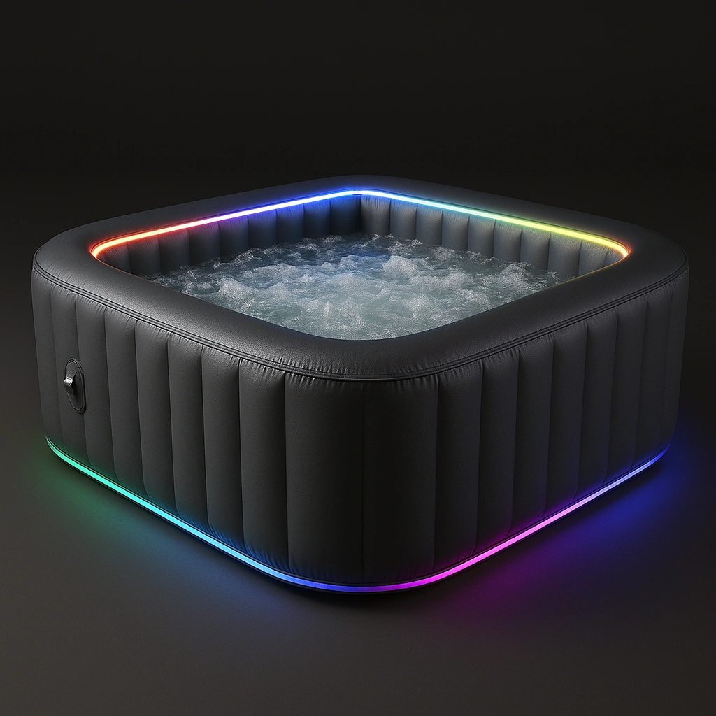 Spa hinchable cuadrado Negro PVC Luces LED Jardín Interior 160 x 160 x 65 cm