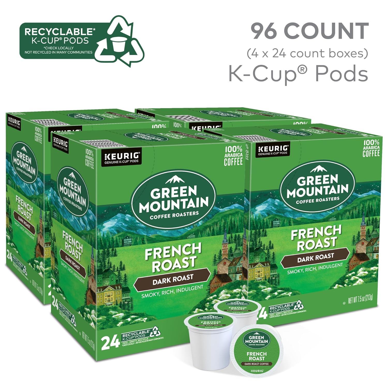 Green Mountain Coffee Roasters French Roast Keurig K-Cup Pods. Dark Roast Coffee. 96 Count