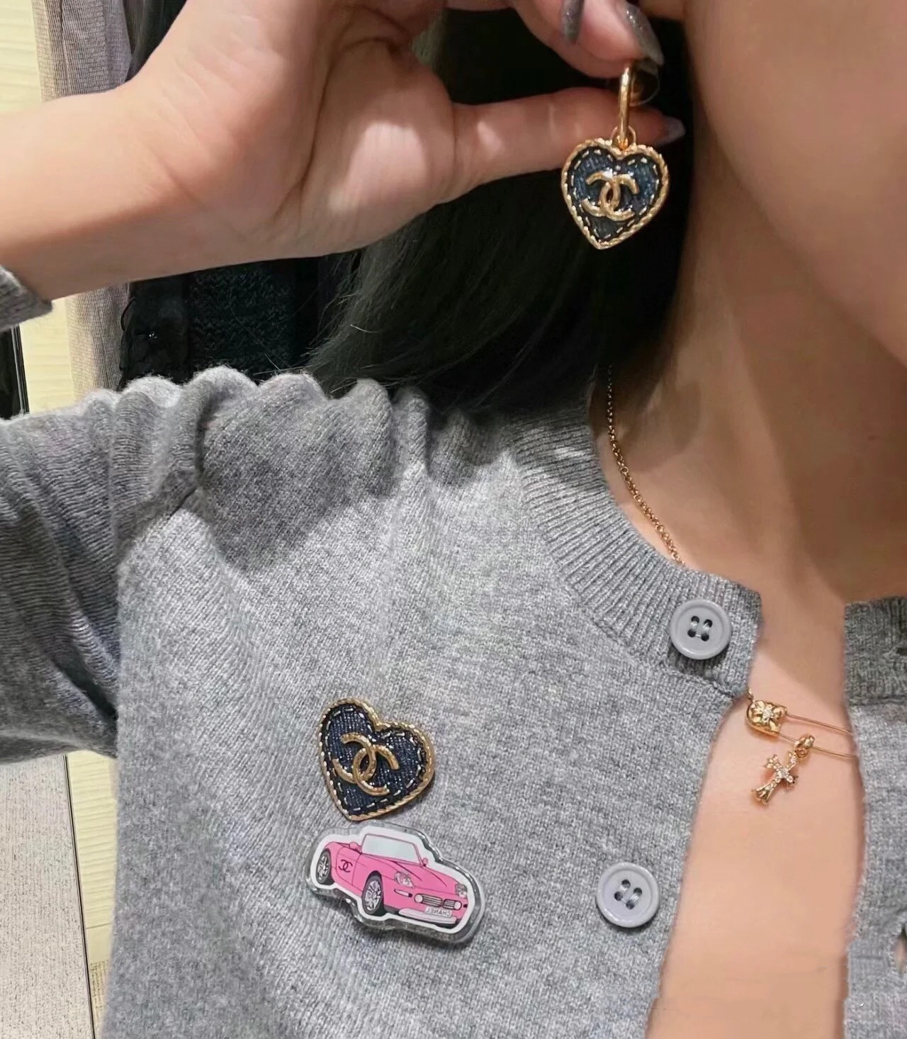 Chanel Denim Blue Heart Brooch - Original Replica Club