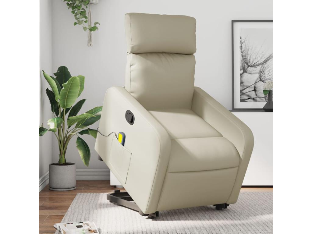 Sillón reclinable de masaje de pie cuero artificial color crema