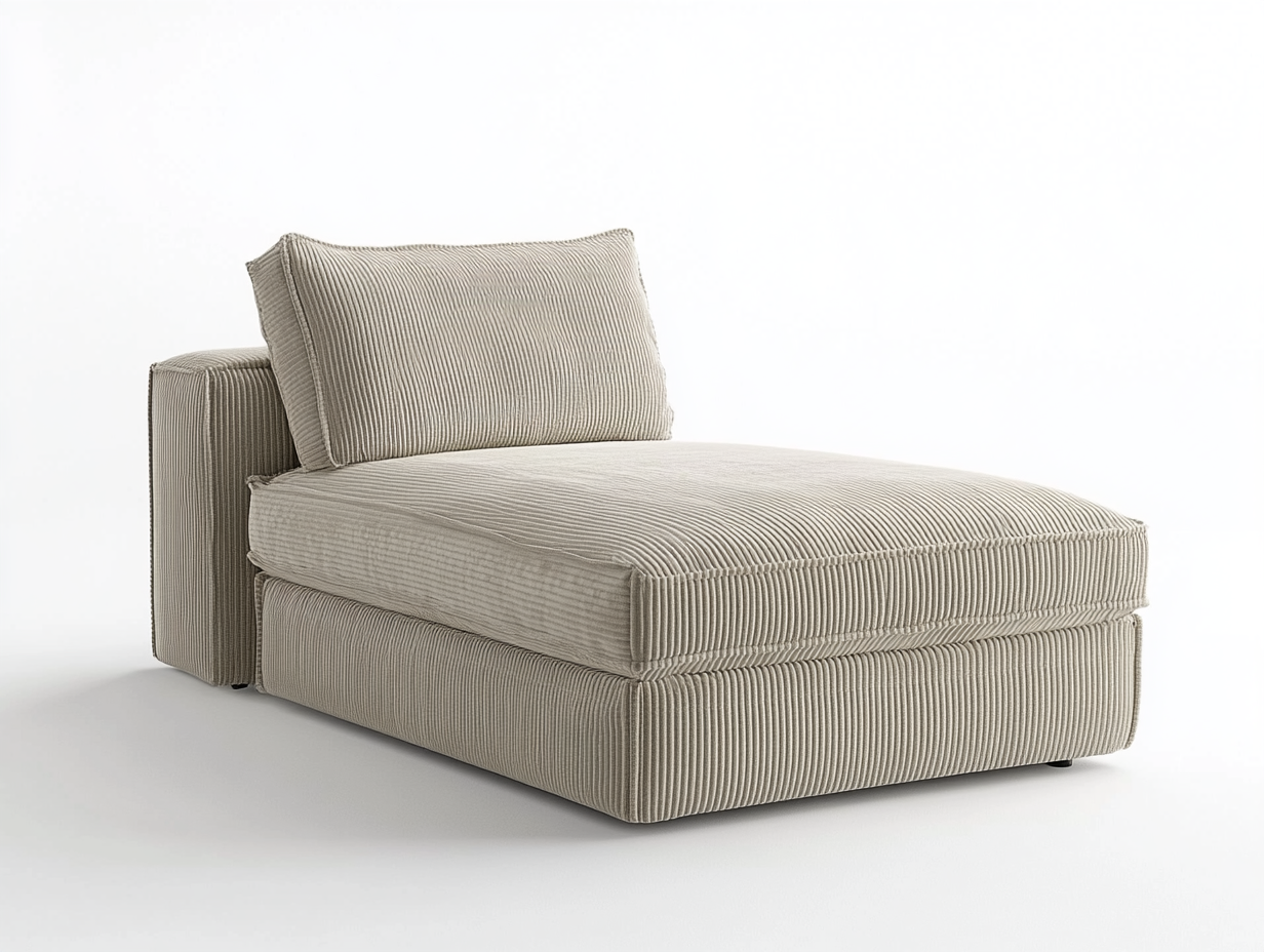 Sillón modular chaise lounge con tela de corduroy gris claro