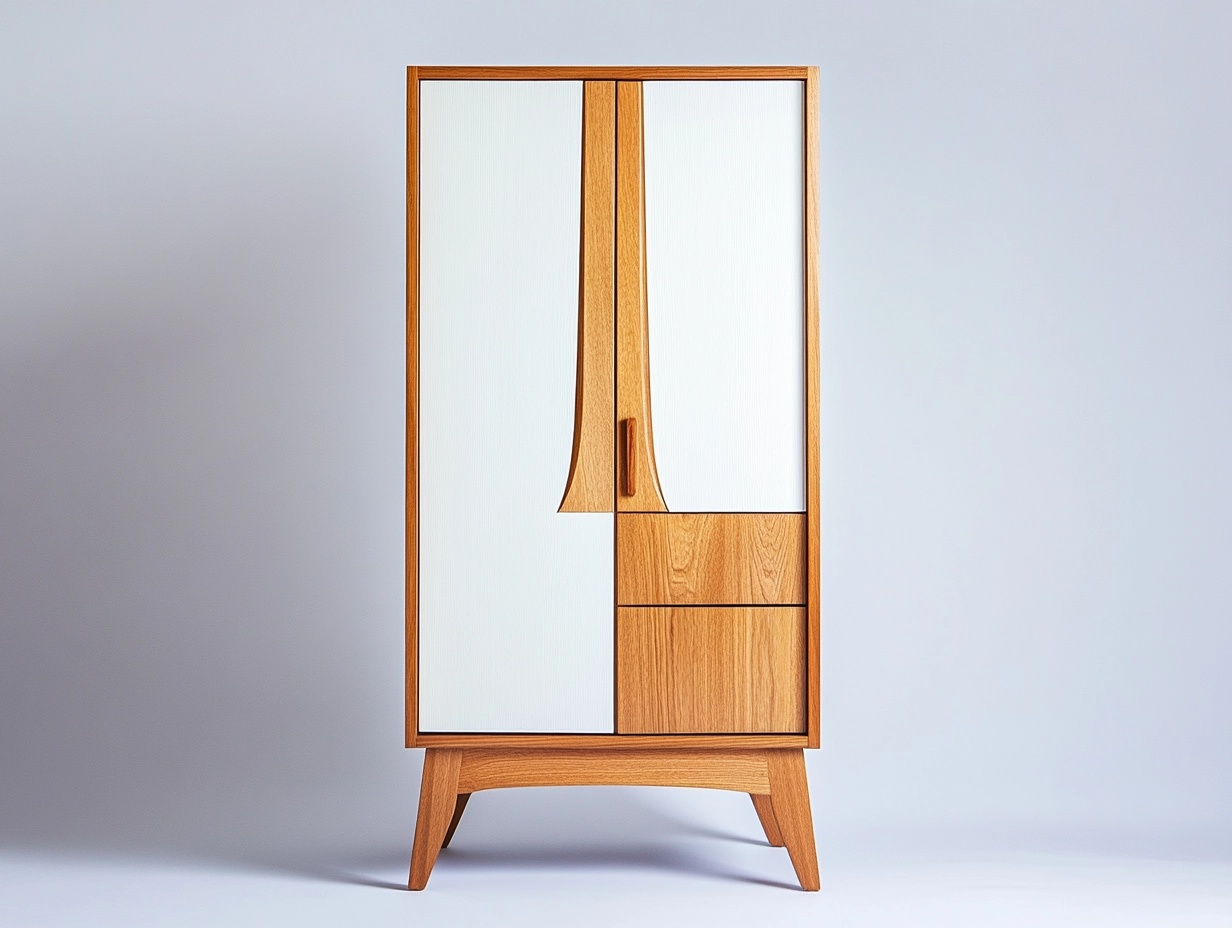 Armario escandinavo de madera maciza y puertas blancas – diseño retro moderno