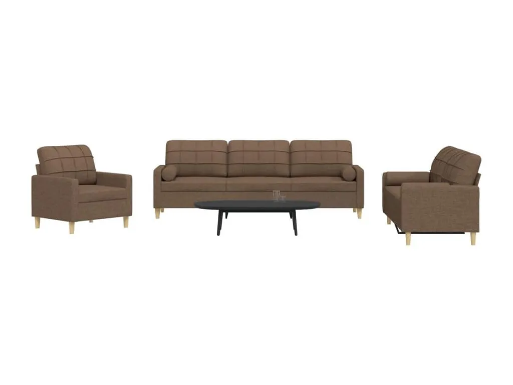 Juego de Sofás Confortables de 3 Piezas, tapizados en tela marrón.  OR8769520