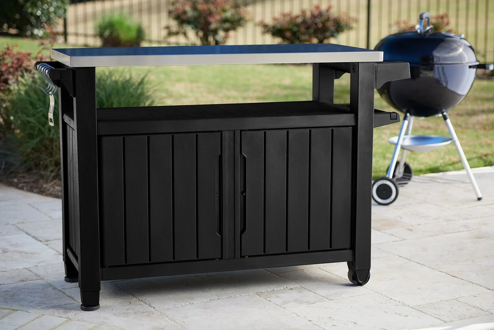 Keter Unity XL Resin Serving Station, All-Weather Plastic and Metal Grill, Storage and Prep Table, Graphite