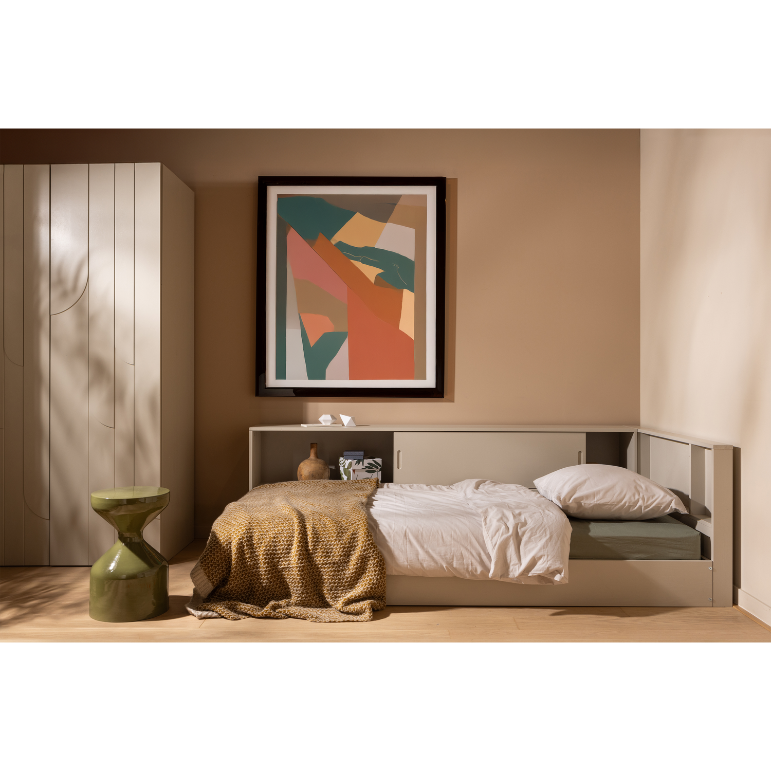 WOOOD Carter Hoekbed Links Rechts - Grenenhout - Dust Beige - 90x200