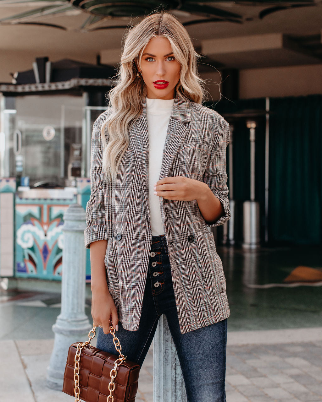 Muir Pocketed Plaid Blazer - Se7enfashion