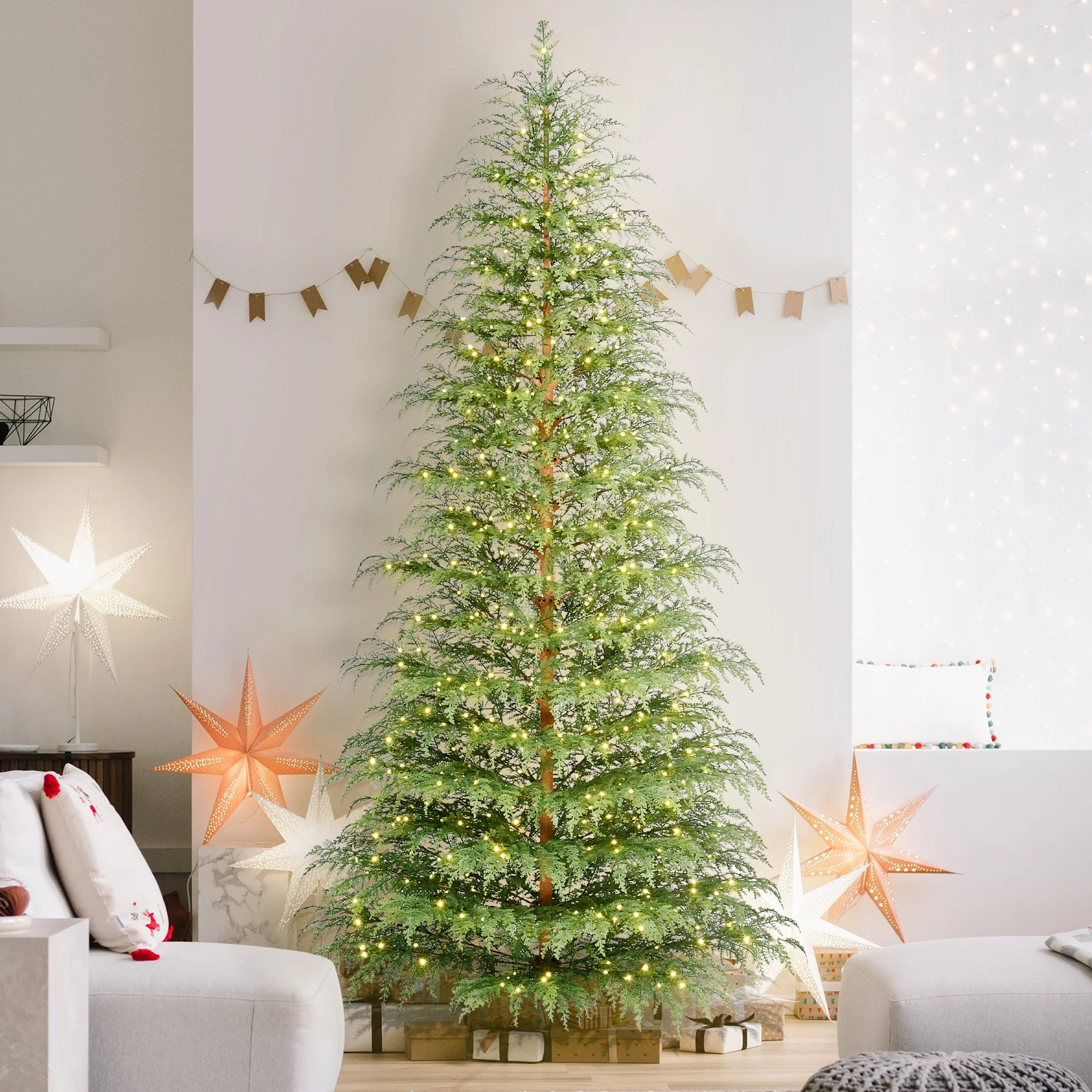 9' Pre-Lit Green Cypress Artificial Christmas Tree with 600 Warm White Twinkle LED Lights, by My Texas House - Image 2
