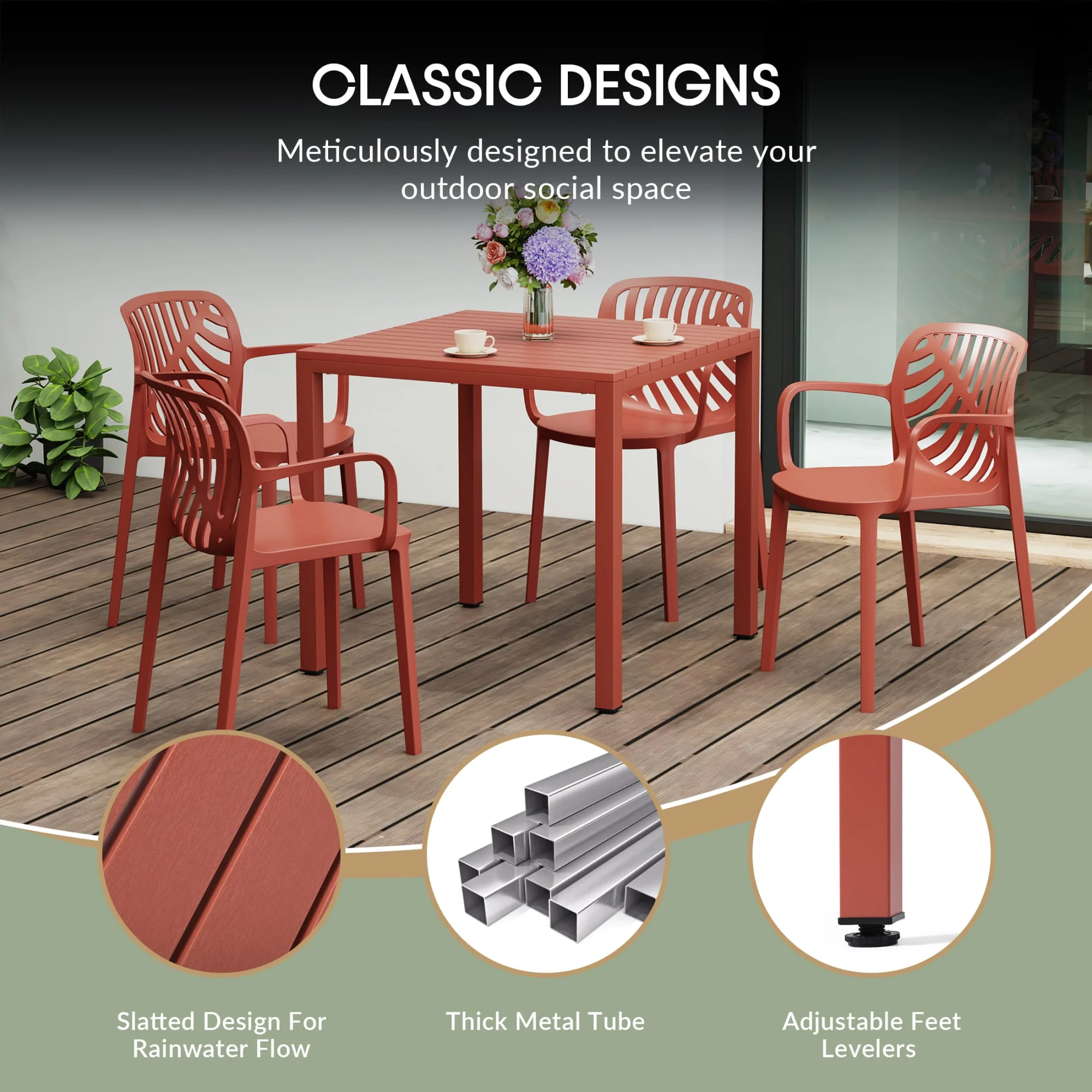 WestinTrends Playa 5-Piece Outdoor Patio Metal Frame Dining Table Set with Stackable Patio Dining Chairs, Olive Green - Image 25