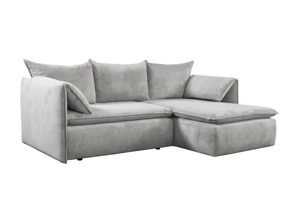 Sofá cama rinconera de terciopelo de canalé gris claro Lluesmahome - Ángulo derecho MTOL30912